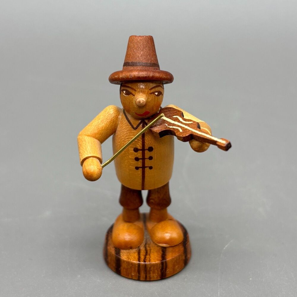 Erzgebirge Figurine Violin Fiddle Player Wooden Miniature German Folk Art 1960s